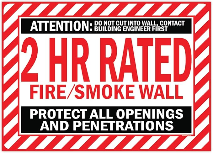 2 HR Rated Fire/Smoke Wall Label, Protect All Openings and Penetrations Sign Sticker 10 x 14 OSHA