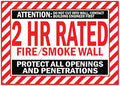 2 HR Rated Fire/Smoke Wall Label, Protect All Openings and Penetrations Sign Sticker 10 x 14 OSHA