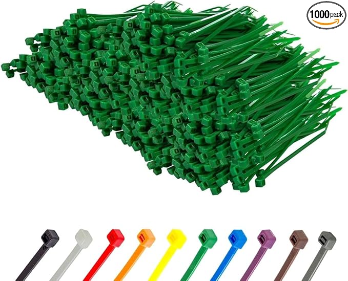 GTSE 4 Inch Green Zip Ties, 1,000 Bulk Pack, 18lb Strength, UV Resistant Small Nylon Cable Ties, Self-Locking 4" Tie Wraps
