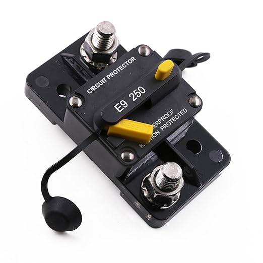 Heavy Duty 3/8"(M10) Studs Circuit Breaker 12V-48V 250A High Current with Manual Reset Switch for Car Audio Truck RV Travel Trailer Boat Marine Solar DC System Motors, 250Amp, UL, Waterproof
