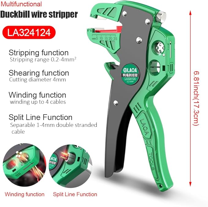 LAOA Automatic Wire Stripper Pliers - Adjustable Stripping Length & Tension, 4-in-1 Multi-Tool for Cutting, Stripping 0.2-4mm² Wires,Winding, Splitting | SK5 Blade