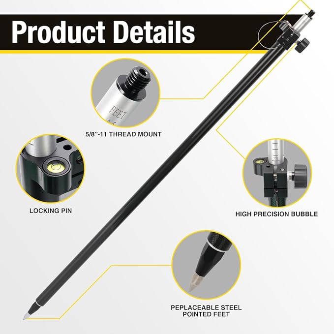 Telescopic GPS Pole, 8.2 FT Surveying Prism Pole, 1 Piece Design with Outer GT Graduations for Land Surveying