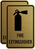 Signs ByLITA Portrait Round Fire Extinguisher Sign with Adhesive Tape, Mounts On Any Flat Surface (Brushed Gold) - Small (2 Pack)