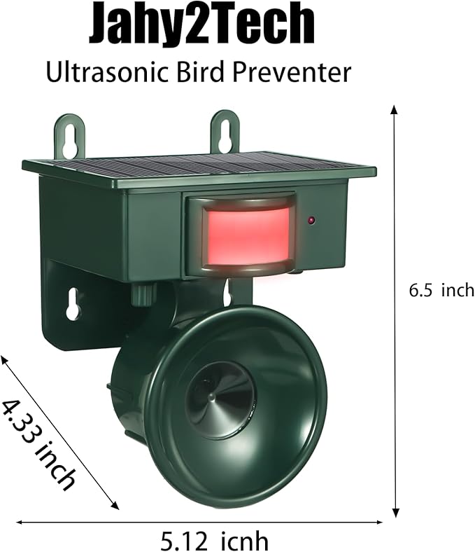 2026 Upgraded Ultrasonic Bird Repeller Solar Powered Outdoor IP65 Motion Activated Bird Pigeon Deterrents for Outside Woodpecker Goose Repellent Devices for Rooftops Porch Patio Balconies