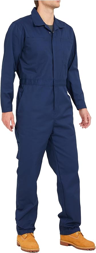 Ubon Long Sleeve Coveralls for Men, Zip Front Cotton Twill Work Coverall, Action Back Jumpsuit with Pockets