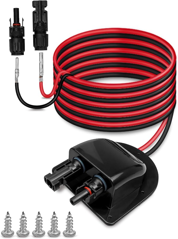 Waterproof Solar Connector Entry Gland Cable Junction Box Through RV Roof Solar Entry Housing with 10Ft 10AWG Extension Cable, Connector on RV Boat Van Camper, Black