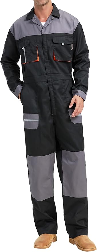 Men's Work Coveralls Multi Pockets Garage Work Jumpsuit Zip Coverall One Piece Workwear Mechanic Overalls