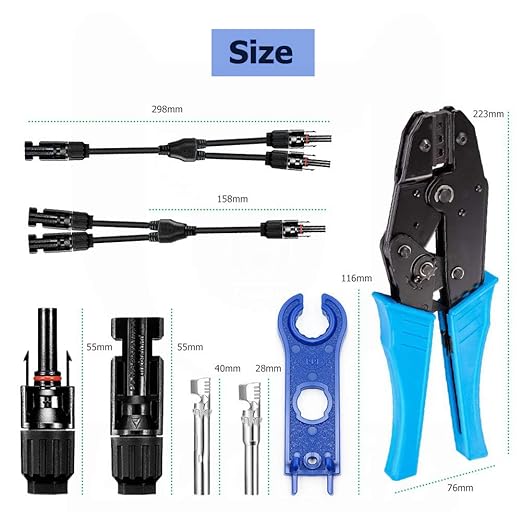 Solar Panel Crimping Tool,Crimping Tool Kit with 10PCS Connectors and 2PCS Spanner Wrench and 2PCS Y Solar Connectors and Solar Wire Crimping Tool for PV Cable