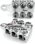 Vgate 12-Way Post Terminal Distribution Block Bus Bar, 8AWG up to 4/0(XL) AWG Gauge, for Lithium or AGM Lead Acid Battery with Bolt Down Ends or Threaded Studs, M6 or 1/4”-20