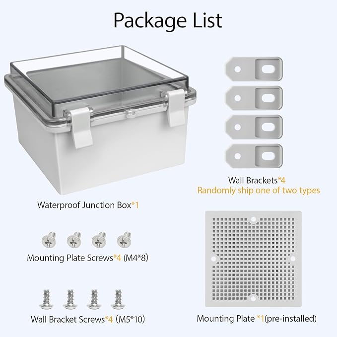 ABS Plastic Dustproof Waterproof IP65 Junction Box Hinged Shell Universal Electrical Project Enclosure Gray, with PC Transparent Clear Cover 5.9 x 5.9 x 3.5inch(150 x150 x90mm), 2 Pack
