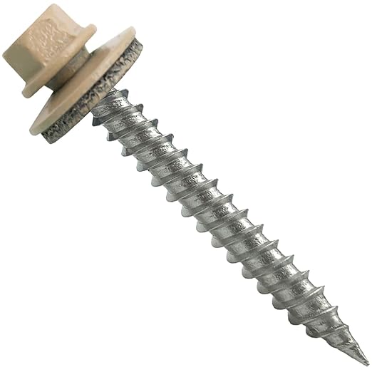 Stainless Steel Metal Roofing Screws (250) 9 x 1-1/2" TAN hex Head Sheet Metal Roofing Screw. Self-Piercing (SP) tip Metal to Wood siding Screws EPDM Washer
