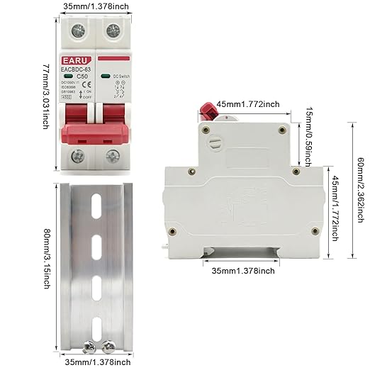 DC 1000V Solar Mini Circuit Breaker Overload Protection Switch 6A/10A/16A/20A/25A/32A/40A/50A/63A 2P DC1000V Photovoltaic MCB PV (40A)