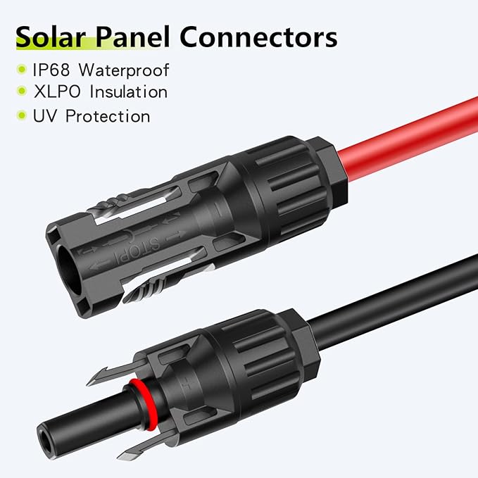 50Ft 10AWG Solar Cable Extension with Protection Cover, Solar Wire with Tool-Free Solar Connectors, IP68 Waterproof PV Cable, Solar Panel Extension Cable 10Gauge for Home Boat RV Solar Panels(50ft)
