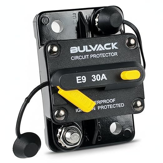 E9 1/4" Studs 30 Amp Circuit Breaker with Manual Reset for Marine Boat Trolling Motor Automotive RV Trailer Car Solar System Battery | Waterproof IP67 Protection 12V - 72V DC 30A Switchable