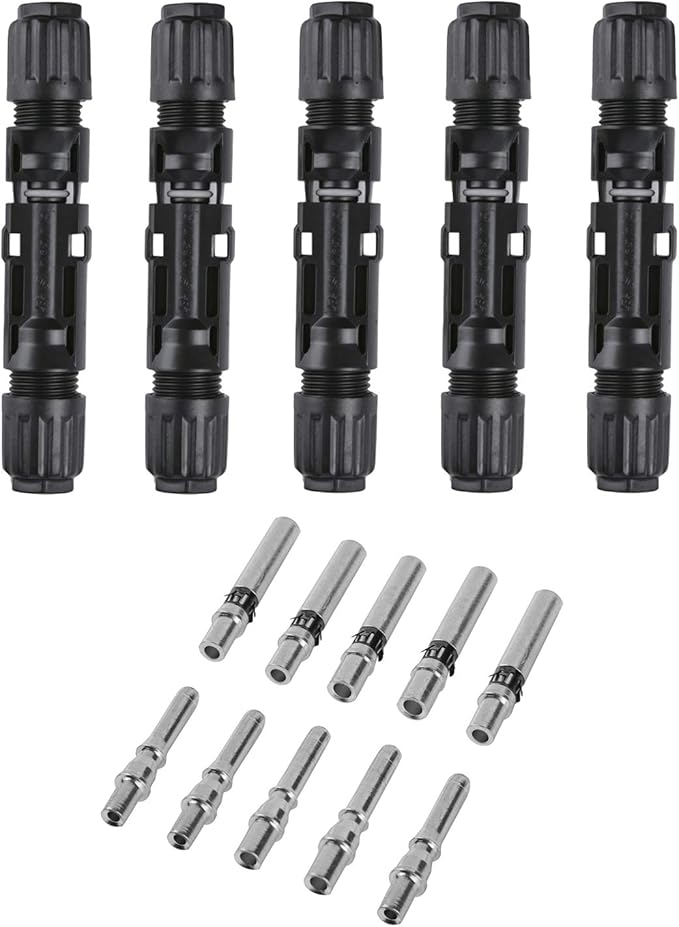 10AWG Solar Panel Connectors IP68 Waterproof 1500V 70A Solid Tinned Copper Terminal Black 5 Pairs for Solar PV Cable(6mm²)