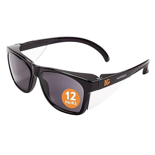 KleenGuard™ V30 Maverick™ Safety Glasses (49311), with KleenVision™ Anti-Fog Coating, Smoke Lenses, Black Frame, Unisex Sunglasses for Men and Women (Qty 12)