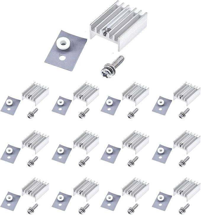 Easycargo 12 Packs TO-220 Heatsink + Insulator/Mounting Kits for LM317 LM317t L7805 L7812 L78XX Voltage Regulator, IRF Z44N 3205 520N 630 1404 MOSFET Transistor (20mm x 15mm x 10mm) (Silver 12 Pack)