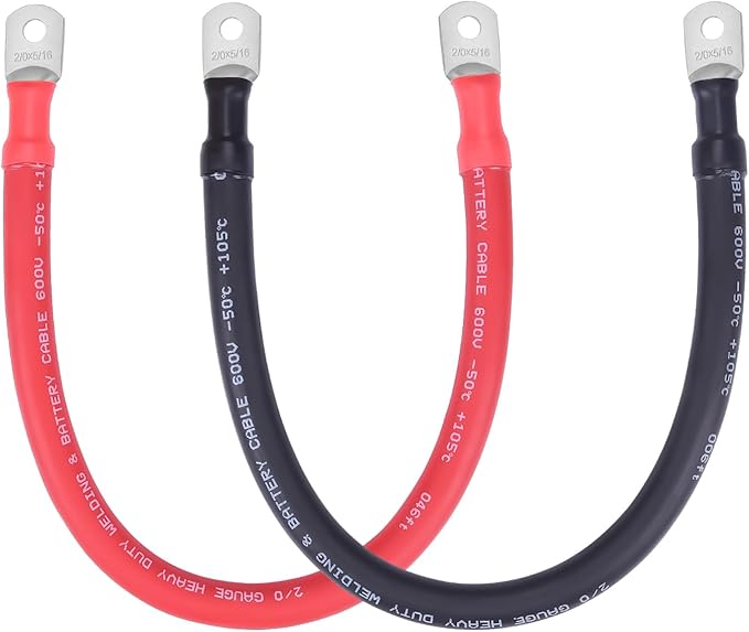 2/0 AWG Flexible Battery Cable with 5/16" Terminals - OFC Pure Copper Inverter & Welding Wire for Automotive Solar RV Motorcycle (Red + Black 1.5FT Pair)
