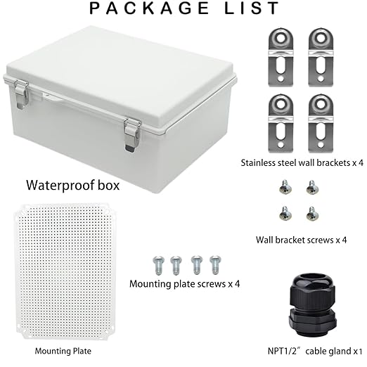 Waterproof Electrical Box, IP67 Junction Box Stainless Steel Latch Hinged Grey Cover Project Enclosure with Wall Bracket 16.1"x12.2"x7.1"