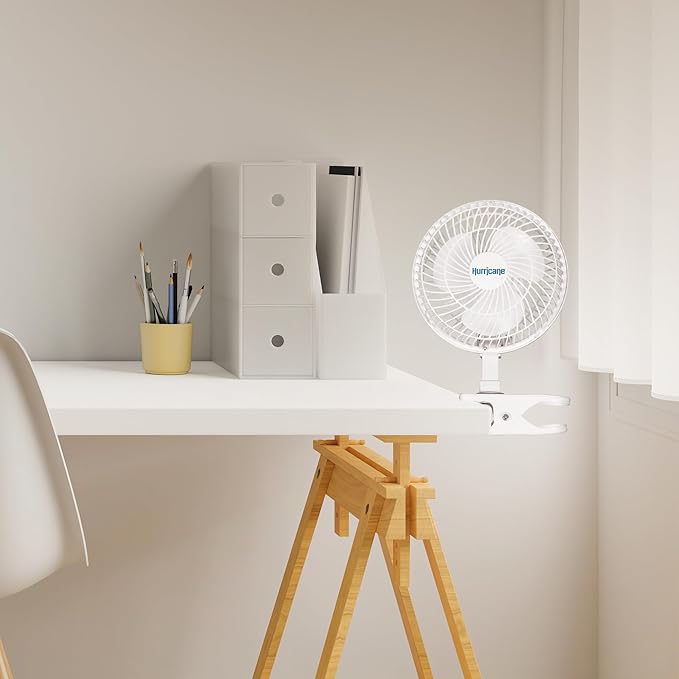 Hurricane 2-Pack Classic Clip-On Table Fan with 2 Quiet Speeds, White, 6" - Portable Corded Electric Air Cooling Unit with 306 CFM and Adjustable Tilt for Desk, Shelf, Home, Office or Dorm Use