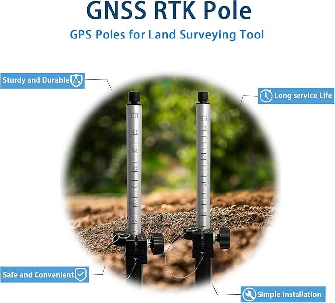 2.2M Carbon Fiber and Aluminum GPS Pole with Carry Bag, Telescopic Range Pole of Level Bubble, Rover Rod RTK GNSS Surveying Tool, Portable Prism for Surveying & Engineering, Meter and Feet, Universal Standard