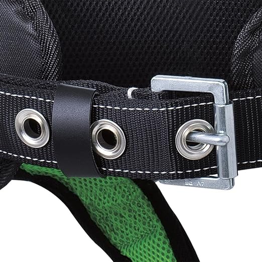 Peakworks Fall Protection Full Body Padded Safety Harness with Back Support, Positioning Belt, Back & Side D-Rings, Stab Lock Buckles, Hi Vis Green/Black, Medium, V8255622