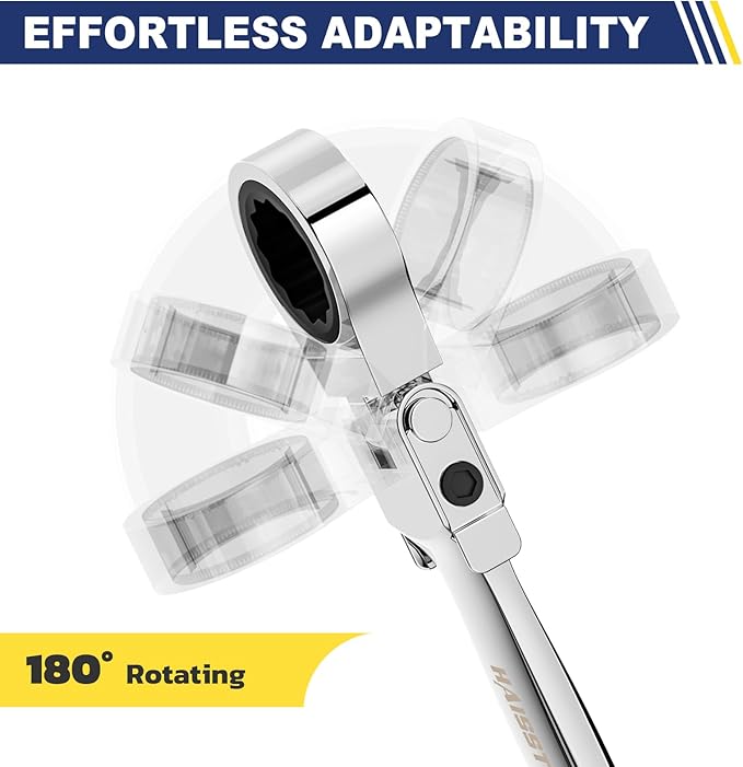 haisstronica 13pcs Flex-Head Ratcheting Combination Wrench Set with 3/8 in Adapter, SAE 1/4-3/4 inch Ratchet Wrench Tool for Auto, Tools for Men Gifts
