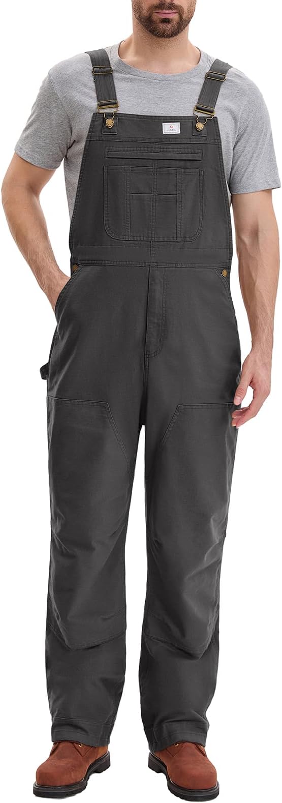 HISEA Flex Canvas Overalls for Men, Bib Work Double Knee Stretch Overall, Relaxed Fit Lightweight Workwear with Pockets