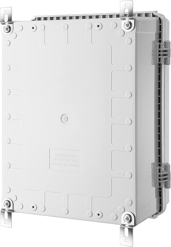 Junction Box, IP67 Waterproof Plastic Enclosure for Electrical Project, Hinged Grey Cover, Includes Mounting Plate and Wall Bracket (Grey Cover, 16.1"x12.2"x7.1")