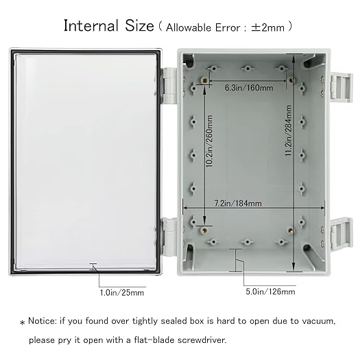 Junction Box IP65 Waterproof ABS Plastic Enclosure Hinged PC Clear Cover Electrical Project Box with Mounting Plate, Wall Brackets, Cable Glands 11.8" x 7.9" x 6.3"(300 * 200 * 160)