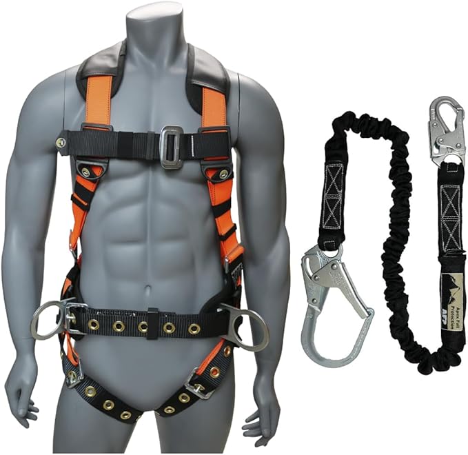AFP Demon Comfortable Fall Protection Harness Kit – OSHA/ANSI PPE Full Body Safety Harness for Construction Work