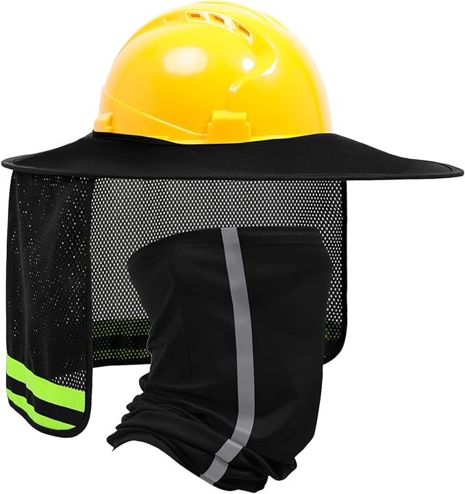TCCFCCT Full Brim Mesh Neck Sun Shield, High Visibility Sun Visor Neck Protection and Bandana Headband Face Scarf, Hard Hat Accessories, 2 Packs, Black