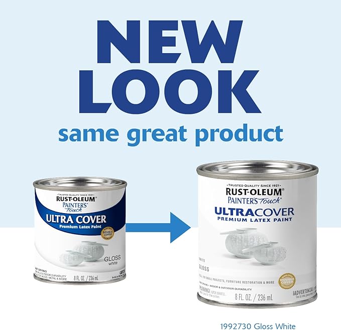 Rust-Oleum 1992730 Painter's Touch Latex Paint, Half Pint, Gloss White 8 Fl Oz (Pack of 1)