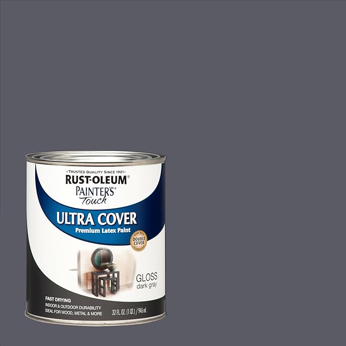 Rust-Oleum 1986502-2PK Painter's Touch Latex Paint, Quart, Gloss Dark Gray,1 Quarts (Pack of 2)
