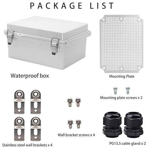 Outdoor Waterproof Electrical Box Junction Box Weatherproof IP67 ABS Plastic Enclosure Switch Router Project Box Electronics Enclosure with Mounting Plate Wall Bracket Grey 8.7"x6.7"x4.3"