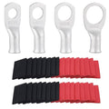 8 AWG Tinned Copper Ring Terminal Kit (62 Pcs) - 30 Battery Lugs (1/4", 5/16", 3/8", 1/2") with 32 Heat Shrink Tubes for 8 Gauge Wire in Automotive, Solar, Marine, RV Applications
