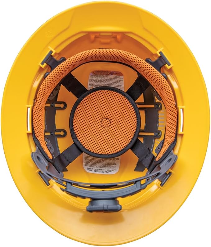 Klein Tools 60262 Hard Hat, Vented, Full Brim Style, Padded Self-Wicking Odor-Resistant Sweatband, Yellow