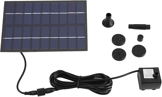 Solar Fountain Pump, Solar Powered Water Fountain Separate Panel Kit DIY Small Fountain Pond Pump Kit with Nozzles for Bird Bath Outdoor Garden Patio Backyard Pool Aquarium Fish Tank 1.8W
