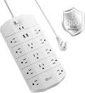 Power Strip,SUPERDANNY 5000 Joules Surge Protector with 13 AC Outlets 2 USB-A & 2 USB-C PD 20W Fast Charging Heavy Duty 14AWG/3C Industrial Grade 10ft Extension Cord for Workbench Home Office White