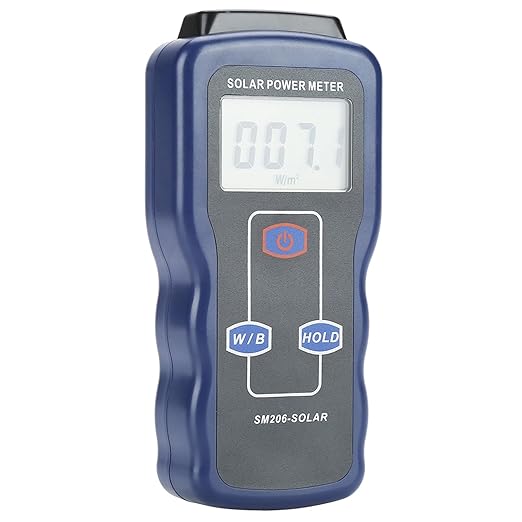 Digital Solar Power Meter,Handheld Strength Sunlight Meter, W/m²/Btu Light Radiation Measuring Testing Instrument,for Meteorology, Physical and Optical
