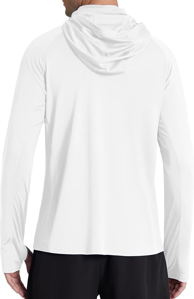 Roadbox Men's UPF 50+ Hooded Fishing Shirts Long Sleeve Sun Protection Hoodie, Hiking Running Swimming Rash Guard with Mask