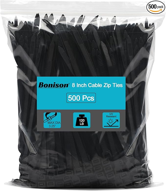 500 Pack Zip Ties Heavy Duty 8 inch, 120 Lbs Tensile Strength Nylon Heavy Duty Cable Zip Ties For Outdoor Use, Self-Locking UV Resistant Multi-Purpose for Cords, Home, Office, Garage