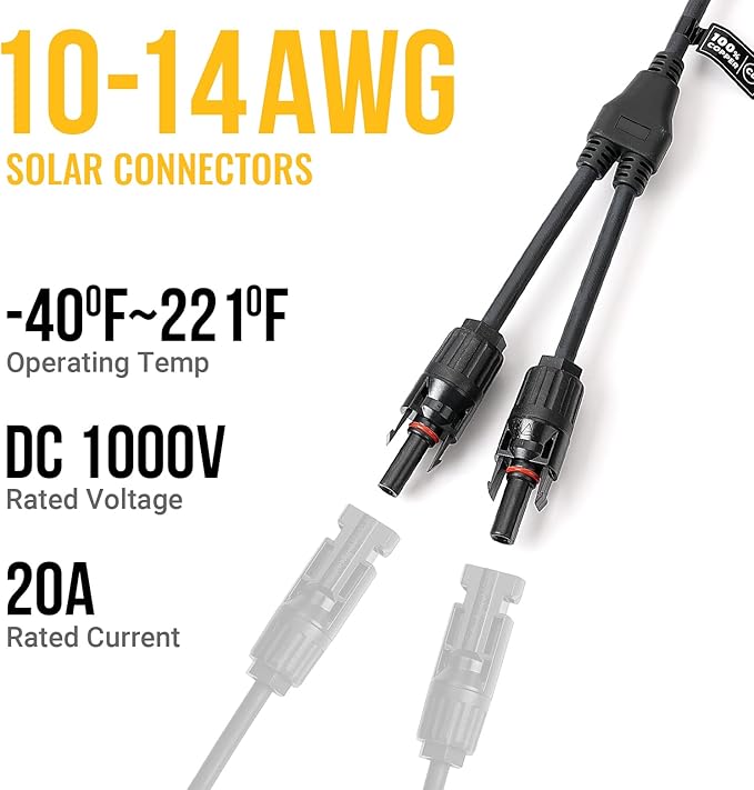 BougeRV 2 Pairs Solar Connectors Y Branch Parallel Adapter Cable Wire Plug Tool Kit for Solar Panel