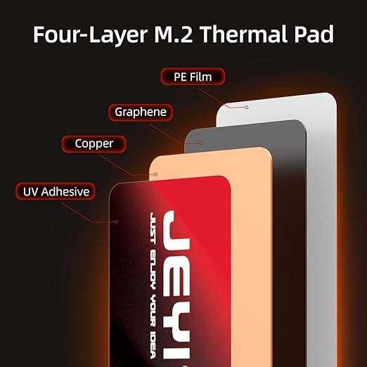 JEYI M.2 2280 SSD Heatsink, Graphene+Copper Foil, 0.5mm Ultra-Thin, 1500W/mK Thermal Conductivity, for NVMe/SATA SSDs (5pcs)
