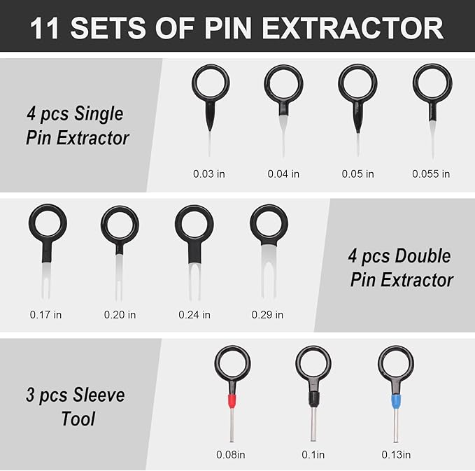 Dual-End Electrical Connector Removal Tool for Cars, Automotive Terminal Connector Separator and Removal Tool in Tight Spaces, Includes 11PCS Terminal Pin Removal Tool Set (Red)