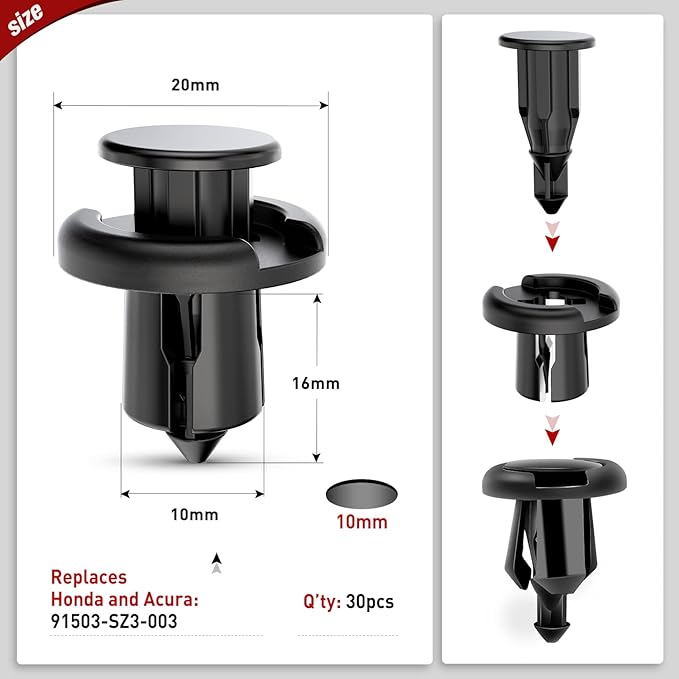 Nilight 100PCS Car Retainer Clips 7mm 8mm 10mm Nylon Push Expansion Screws Replacement Kit,Bumper Fastener Rivet Clips for Honda,Acura, GM,Ford,Chrysler