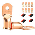 8 PCS Battery Terminal Connectors, Battery Cable Ends Lugs, 1/0 Gauge Wire Connectors, 1/0 AWG 1/4" Stud Ring Terminals, Copper Wire Lugs with Heat Shrink Tubing.