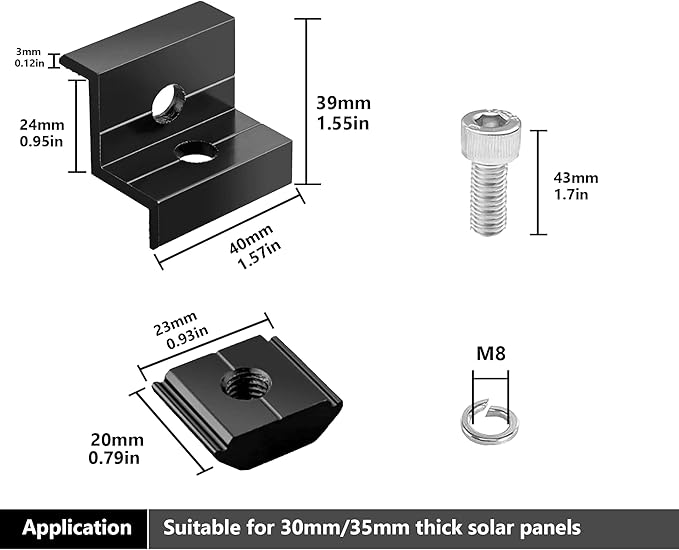 10pcs Solar Panel End Clamp for Standar, Aluminum 30mm/35mm Solar Panel Brackets, Solar Panel Mounting Kit for Metal Roof, Tin Roof, Flat Roof, Sheet Roof, Black