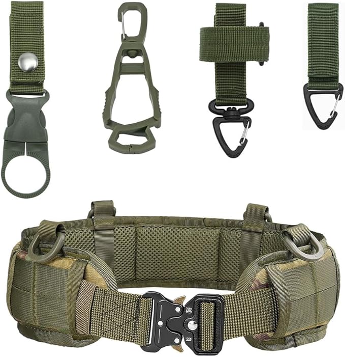 5 in 1 Utility Metal Buckle 1.5 Inch Nylon Tactical Belt with Rigger's Heavy Duty Belt Pad & 3 MOLLE Straps