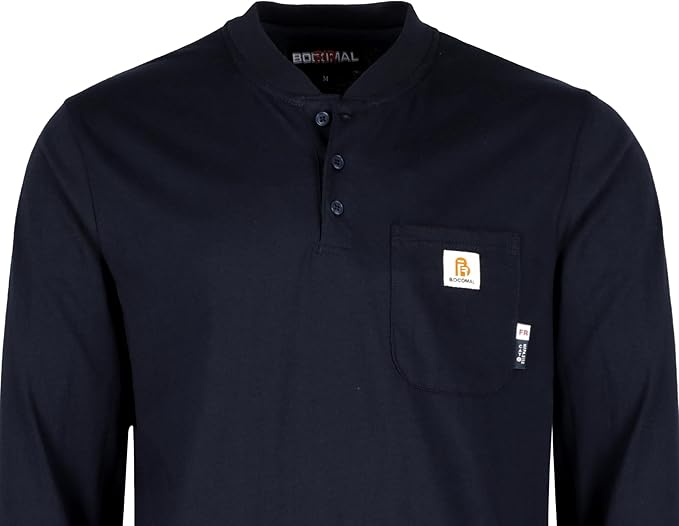 BOCOMAL FR Shirts 6oz Lightweight Flame Resistant Long Sleeve Henley Shirt Fire Retardant Workwear NFPA2112 CAT2
